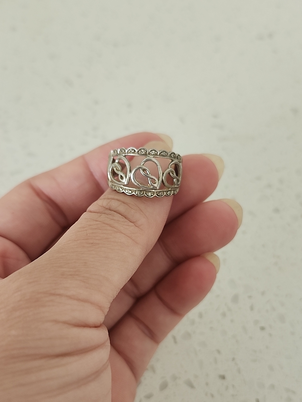 Silver Openwork Heart Band Ring for Women